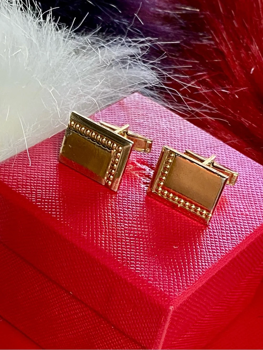 Gold Rectangular Beaded Cufflinks - Men Accessories